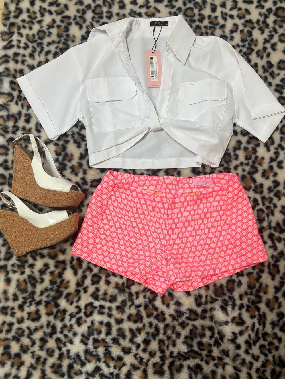 Lilly Pulitzer Neon Pink Geometric High-Waist Shorts , NWOTs